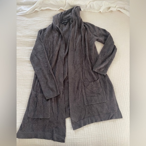 Barefoot Dreams Cozy Chic Lite Hooded Cardigan charcoal grey size medium - Picture 1 of 9